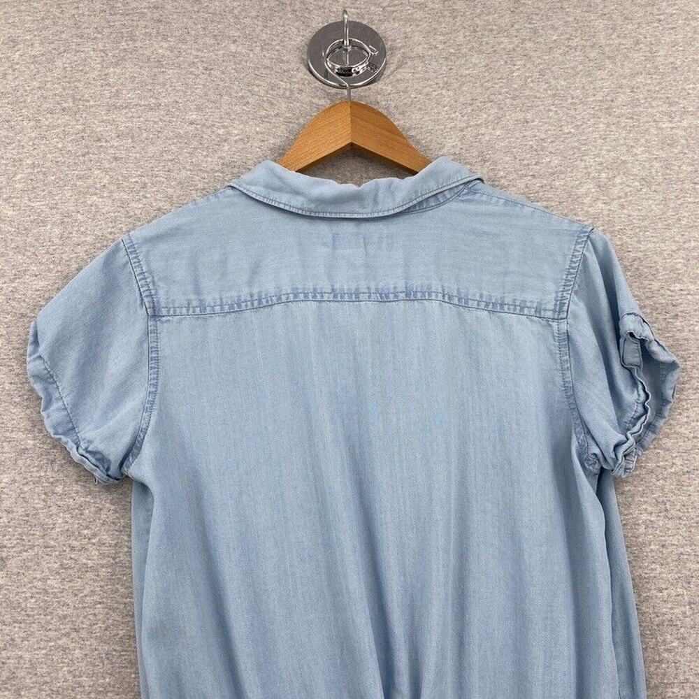 Thread & Supply Shirt Dress Women Medium Blue Button Up Drawstring Waist Pockets - Picture 9 of 14